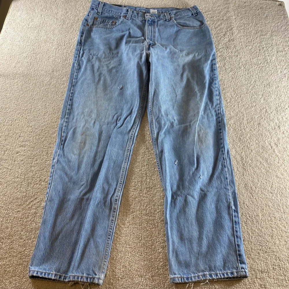 Levi 550 Relaxed Fit Mens 40x32 Light Blue Fair Distressed Vintage Tapered Jeans